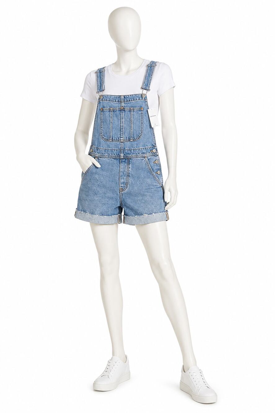 Old Navy Denim Short overalls Women's XS NWT Light Wash Raw Hem Shortalls